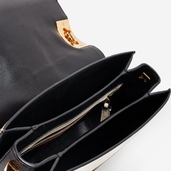 Valentino Garavani Striped Black and Ivory B-Rockstud Flap Bag - Picture 12 of 14